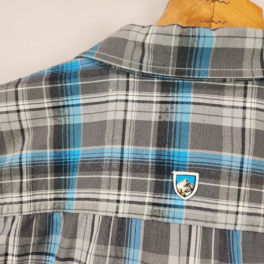 Kuhl Tapered Fit Button Up Shirt Men's Blue Plaid Short Sleeve Outdoor - Picture 5 of 9